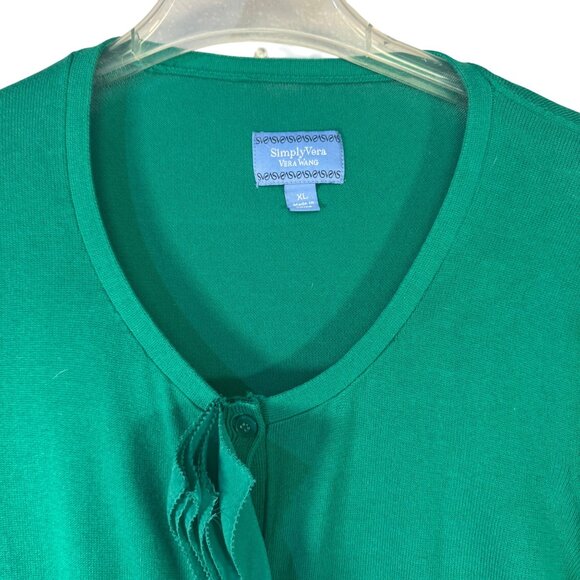 Simply Vera Vera Wang Size XL Green Ruffle Front Cardigan Sweater - Picture 2 of 6